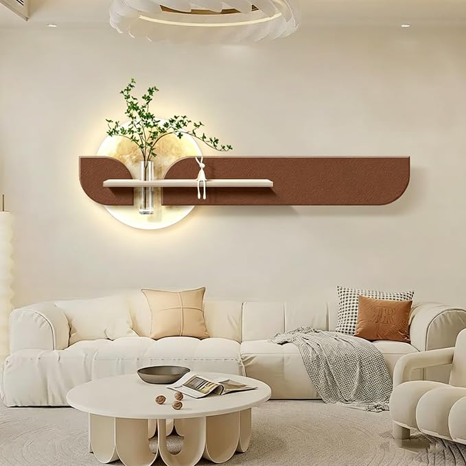 3D Wall Art Decor with Greenery — Creative Hanging Wall Sculpture & Mural featuring LED Lighting and a Premium Sandstone Texture — Ideal for Entryways and Living Rooms(Brown,50*150cm/19.6*59in)