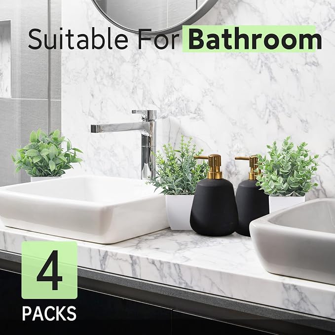 Der Rose 4 Pack 7" Mini Fake Plants, Artificial Plants for Bathroom Decor | Frosted eucalyptus look, easy-care artificial greenery, for desk shelf...