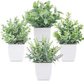 Der Rose 4 Pack 7" Mini Fake Plants, Artificial Plants for Bathroom Decor | Frosted eucalyptus look, easy-care artificial greenery, for desk shelf...