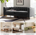 HULALA HOME Faux Leather Sofa, Mid Century Modern 3 Seater Couch, Charcoal | Button-Tufted Sofa with Metal Legs, Square Armrests, Supportive Cushions, Easy.