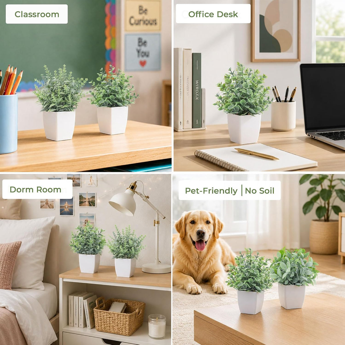 Der Rose 4 Pack 7" Mini Fake Plants, Artificial Plants for Bathroom Decor | Frosted eucalyptus look, easy-care artificial greenery, for desk shelf...